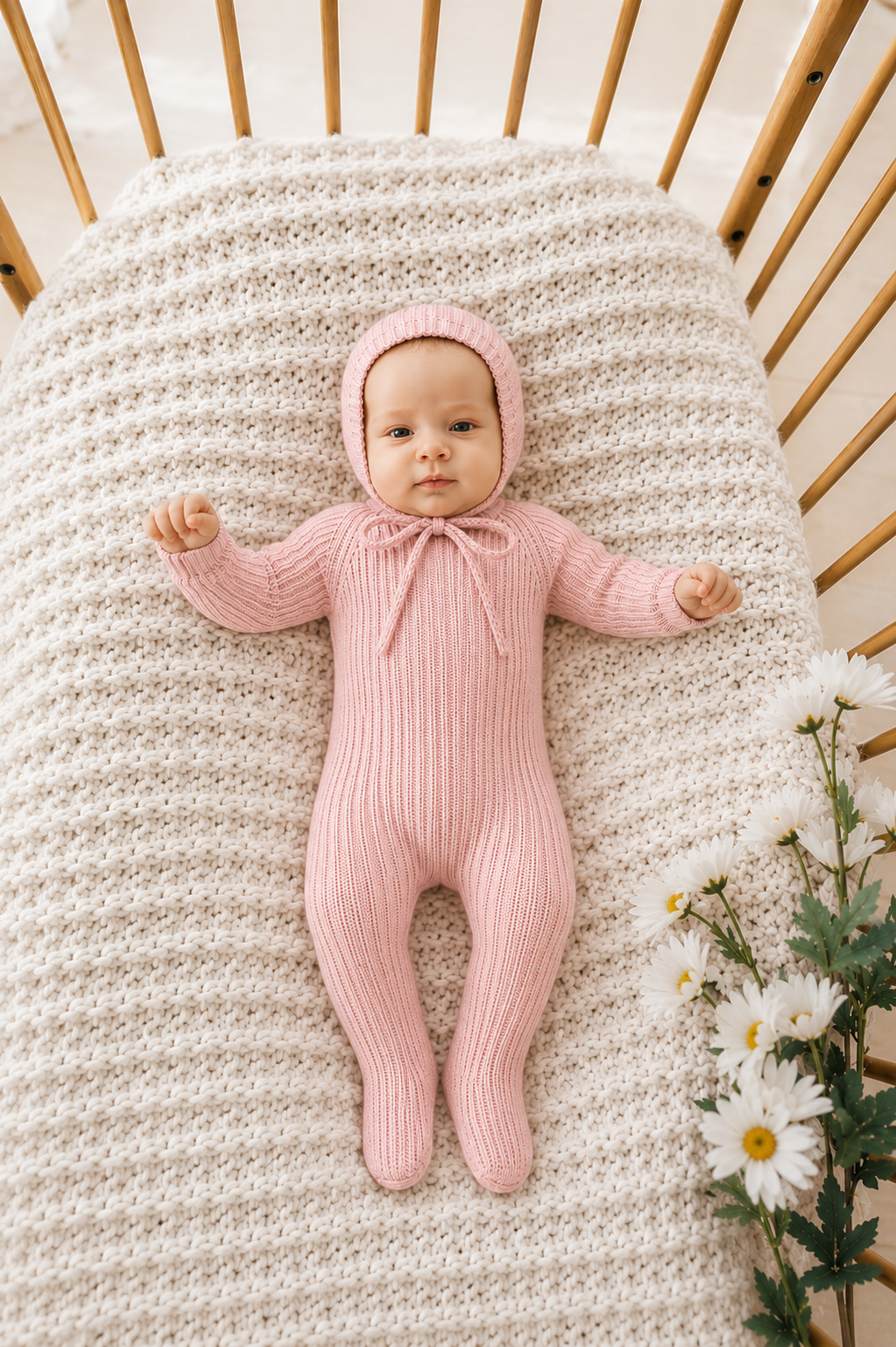 Rib Knit Layette - Rose - 3 Piece