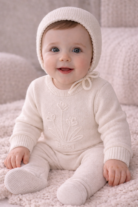 Embossed Knit Footie - Cream