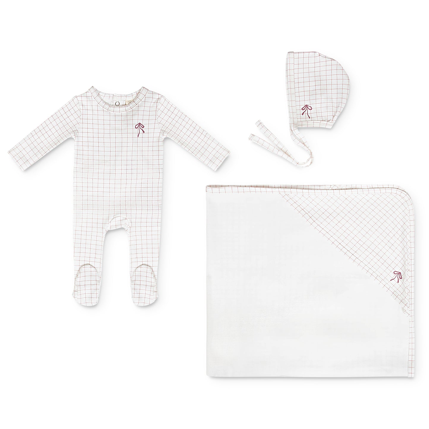 Checkered Layette Set - Berry Bow