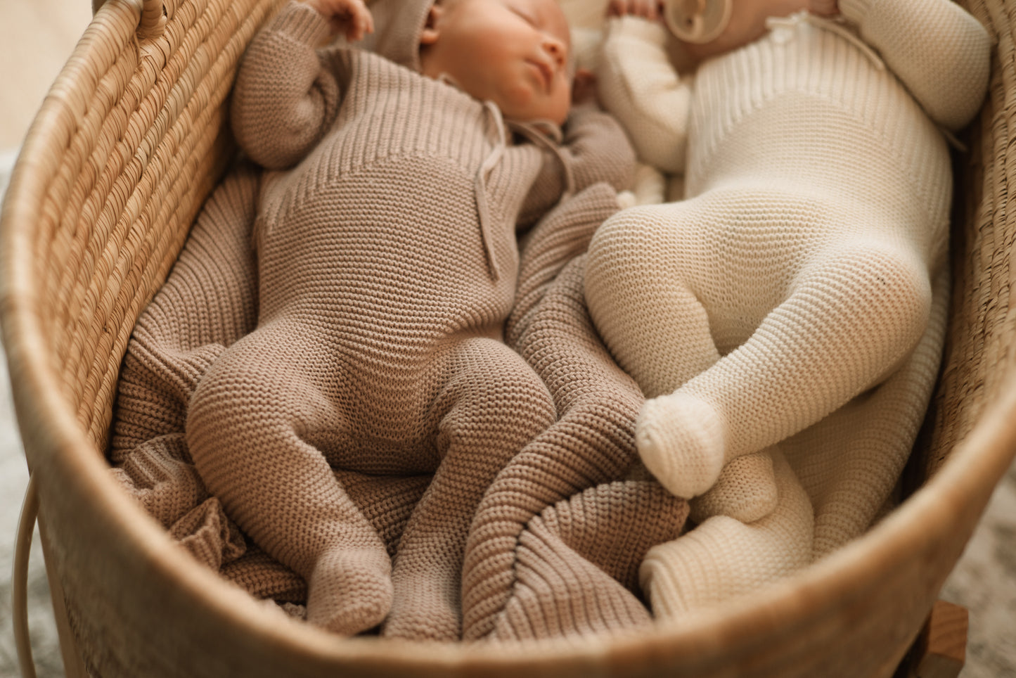 Mauve Knit Layette – Footie, Bonnet & Blanket