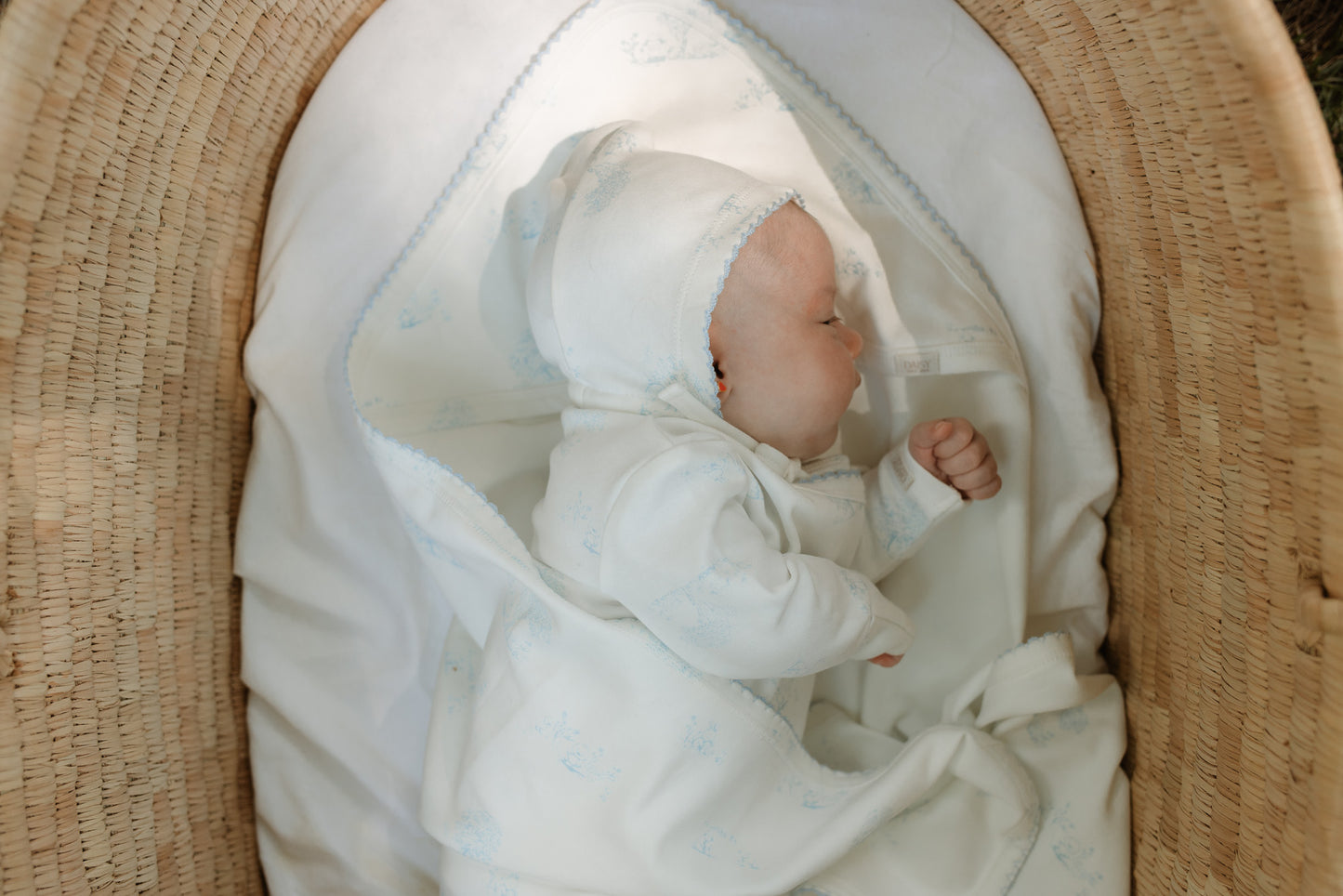 Toile Kimono Footie & Bonnet - Blue