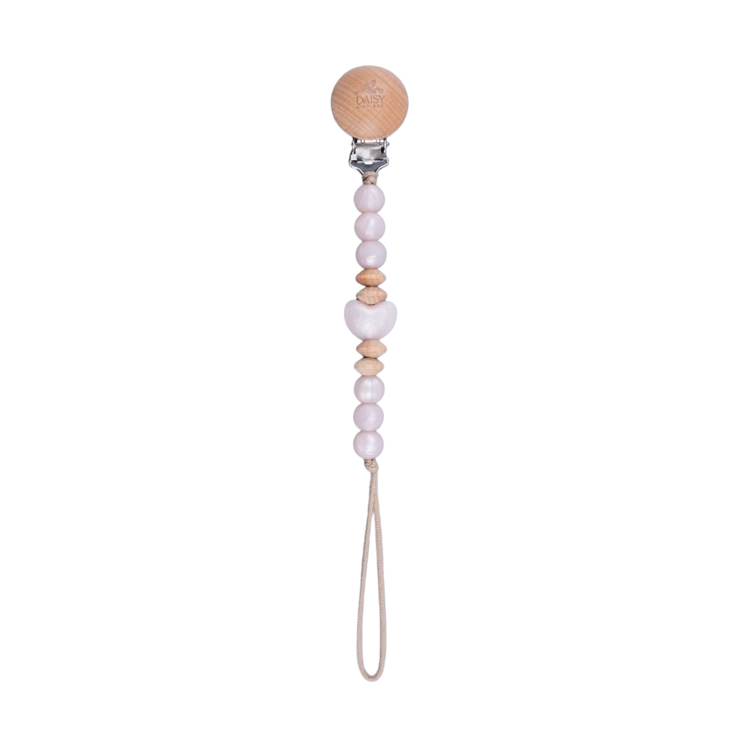 Teething pacifier clip - Pearl pink heart