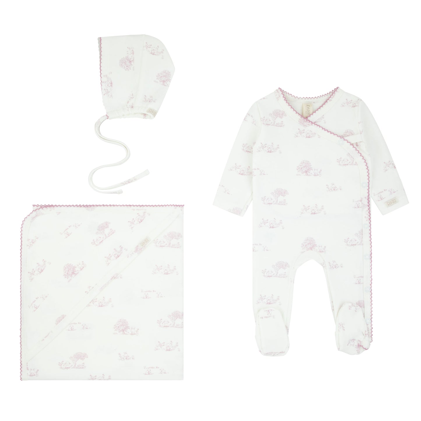 Toile Kimono Layette Set - Pink