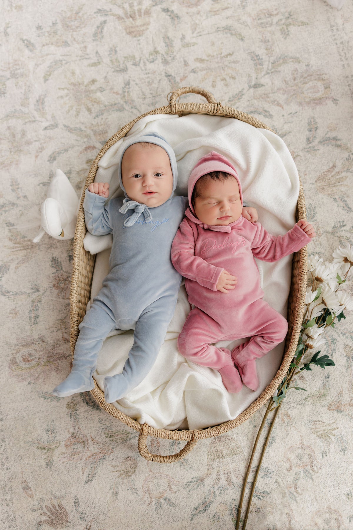 Darling Leaf Footie & Bonnet Set - Wisp Blue
