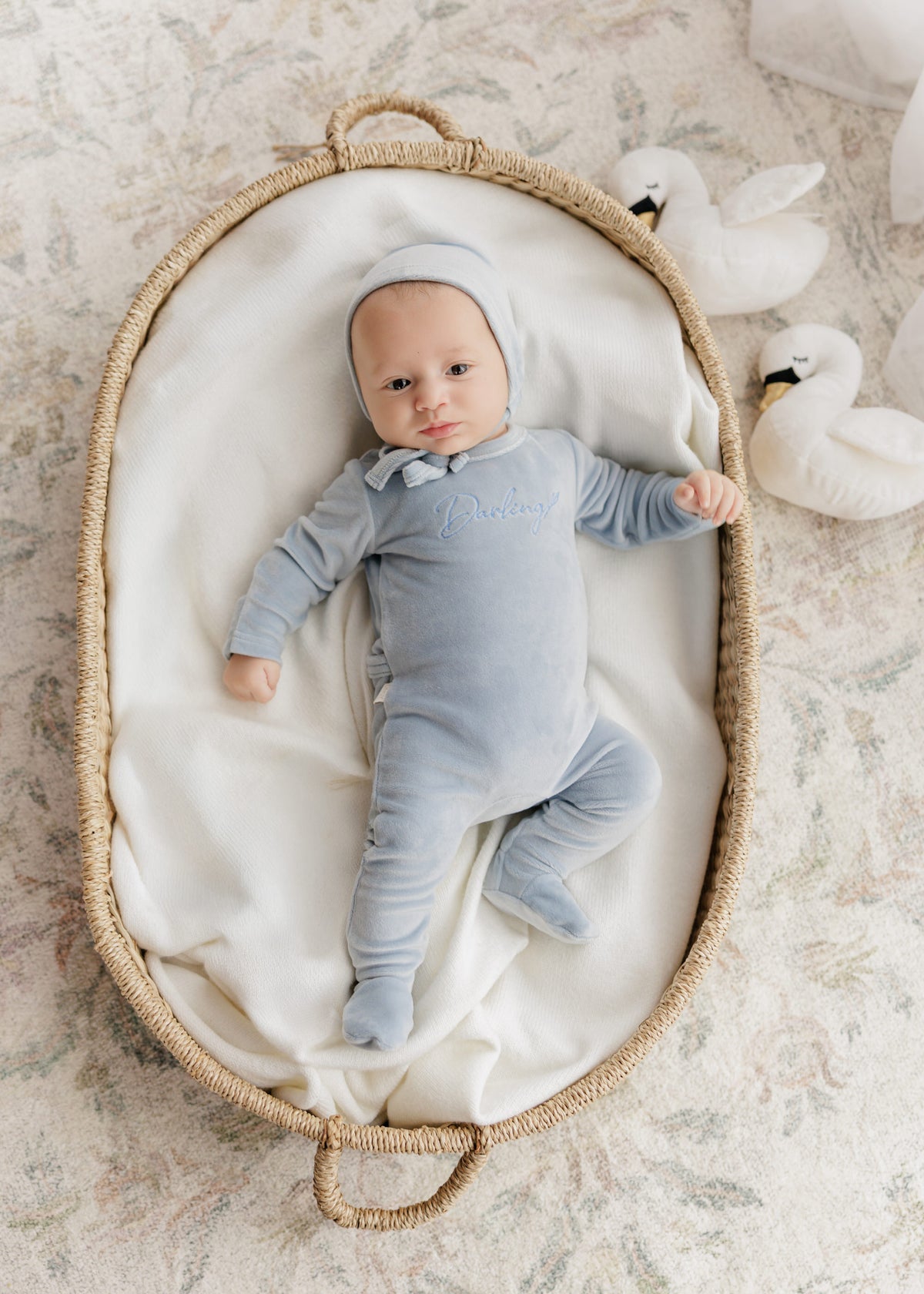 Darling Leaf Footie & Bonnet Set - Wisp Blue