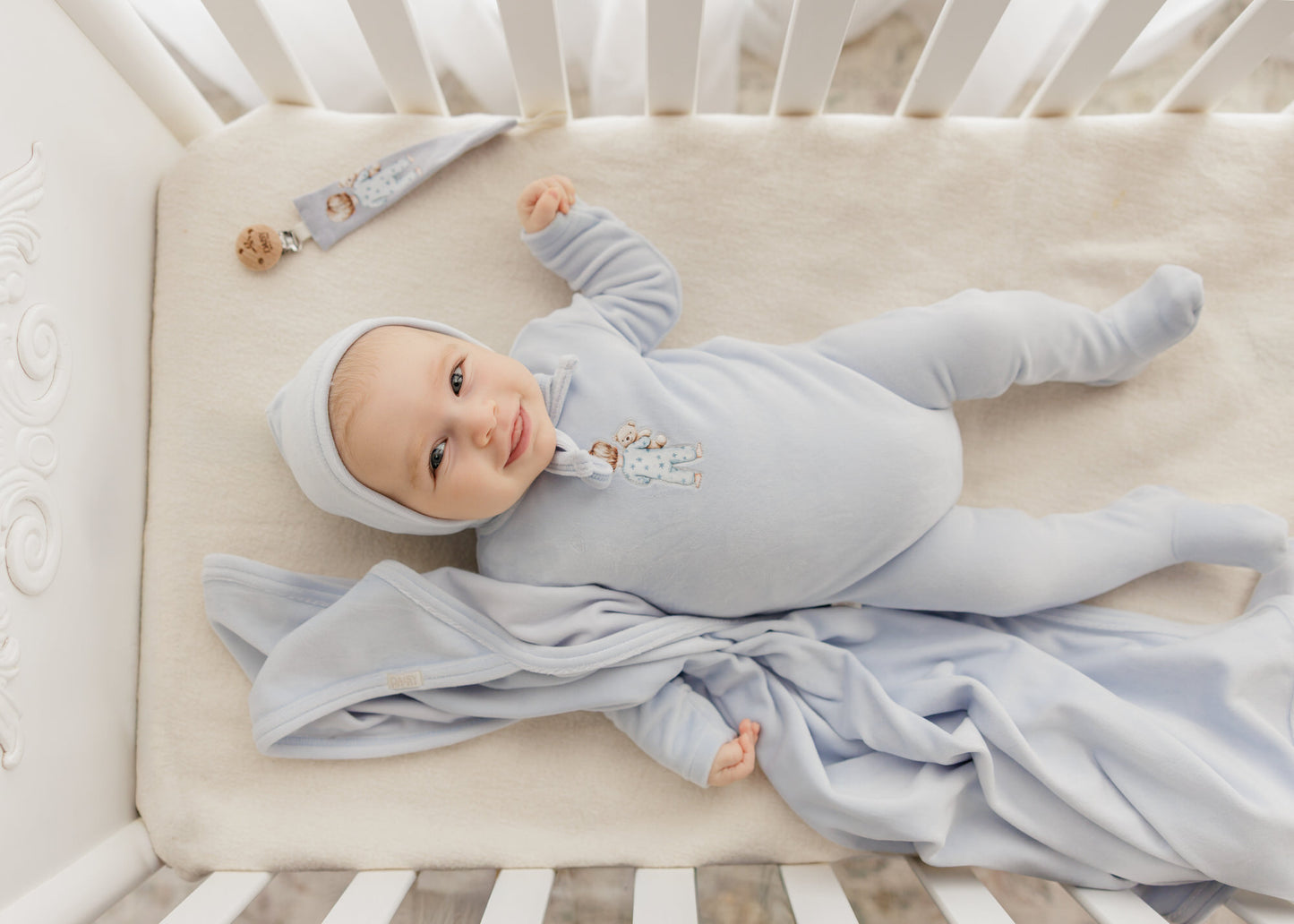 Doll Footie & Bonnet - Soft Blue