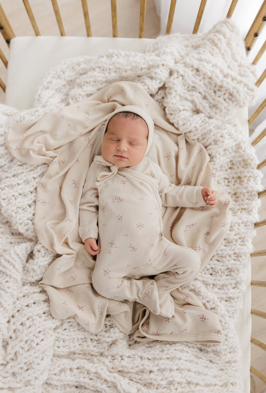 Winter Soft Floral Footie & Bonnet Set - Berry