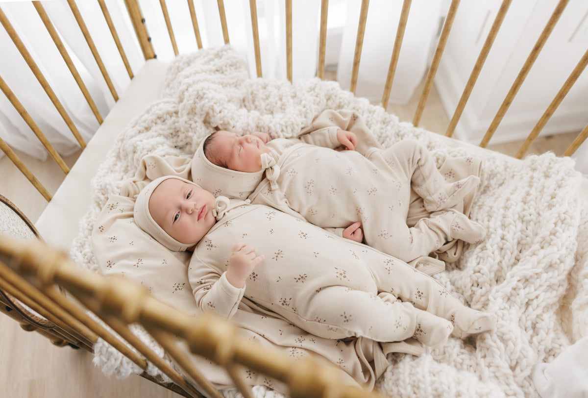 Winter Soft Floral Footie & Bonnet Set - Cocoa