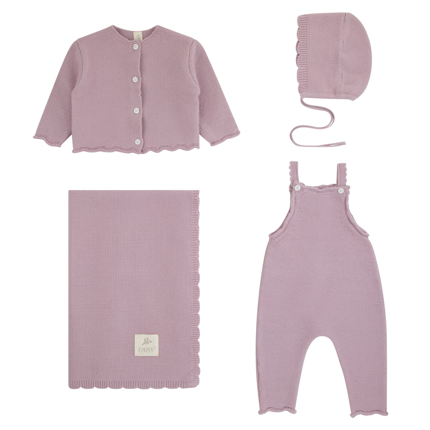 Knit Overalls & Cardigan Set 4pc set - Lilac