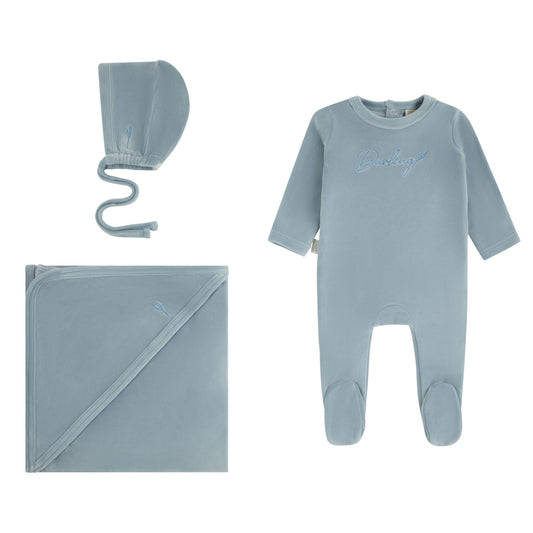 Darling Leaf Layette Set - Wisp Blue