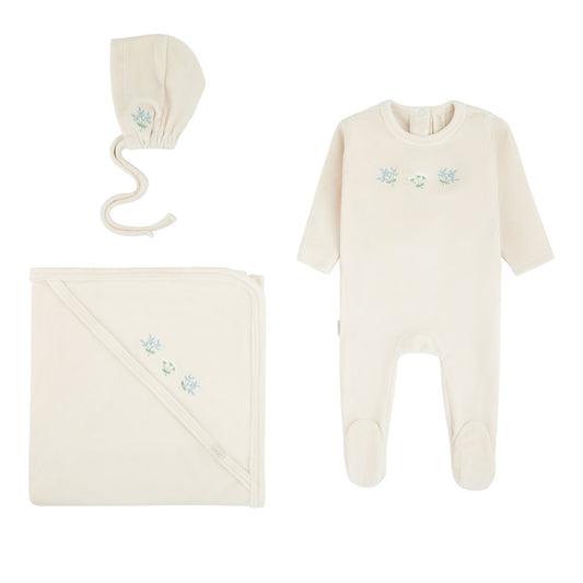 Detailed Velour Layette Set - Cream