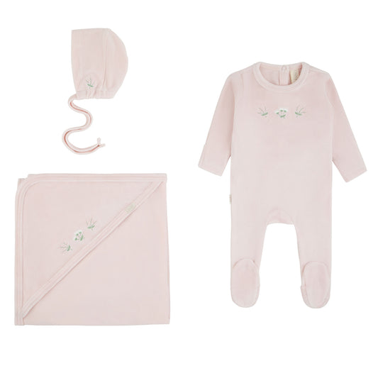 Detailed Velour Layette Set - Rose