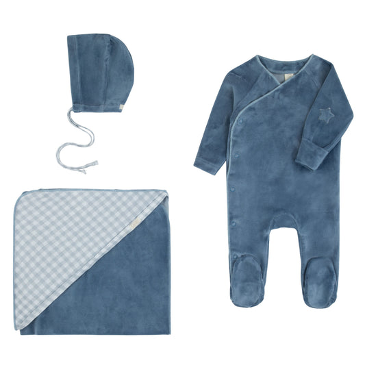 Gingham Patch Layette Set - Navy