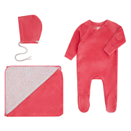 Floral Print Layette Set - Hot Pink