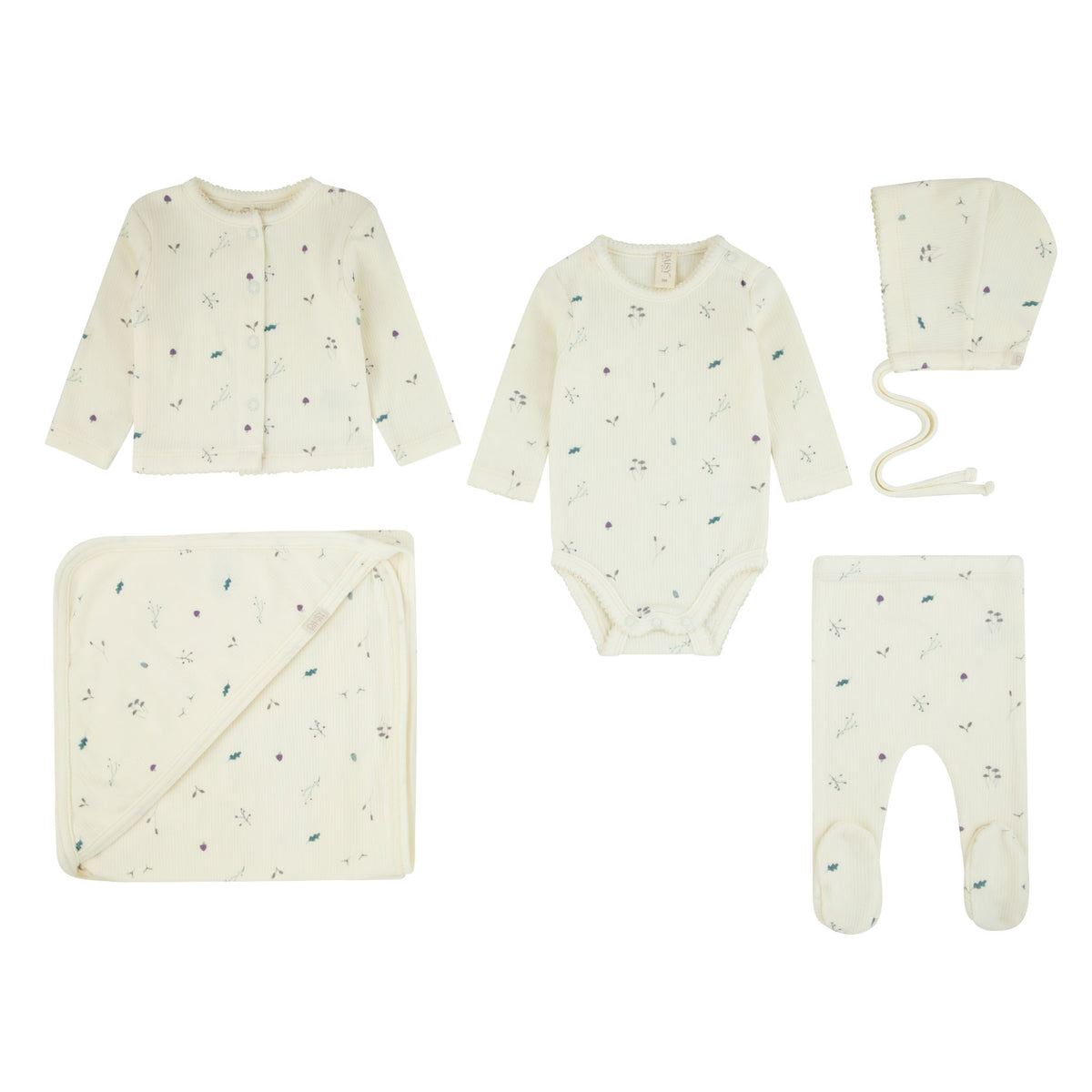 Ribbed Woodland Layette Set - Slate