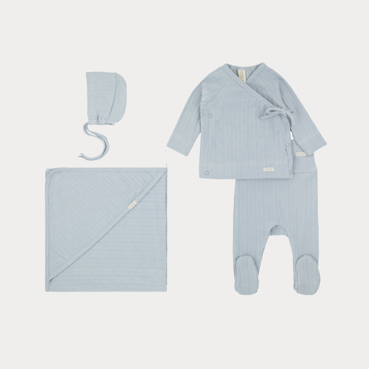 Pointelle - Blue -  Kimono Outfit Set (4-Piece)