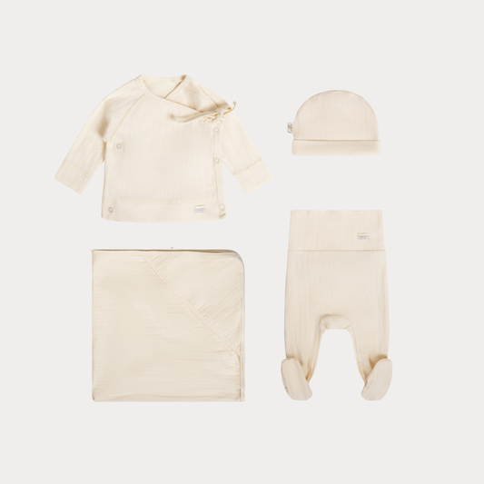 Pointelle - Cream -  Kimono Outfit Set (4-Piece)