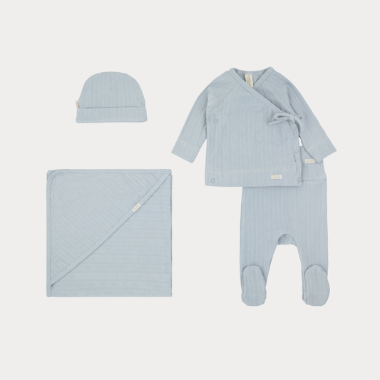 Pointelle - Blue -  Kimono Outfit Set (4-Piece)