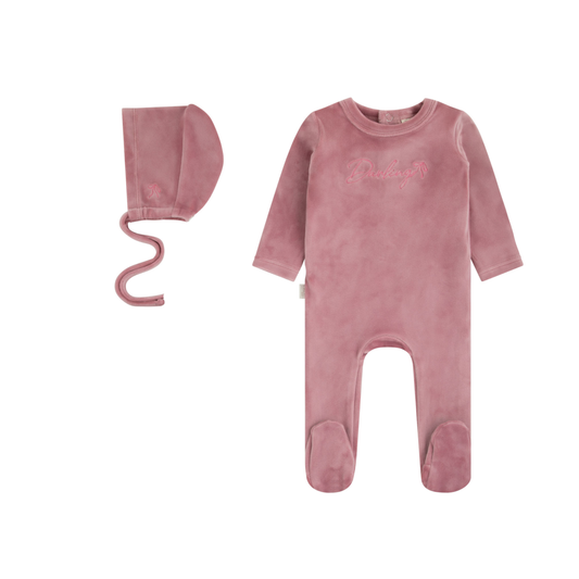 Darling Bow Footie & Bonnet Set - Orchid