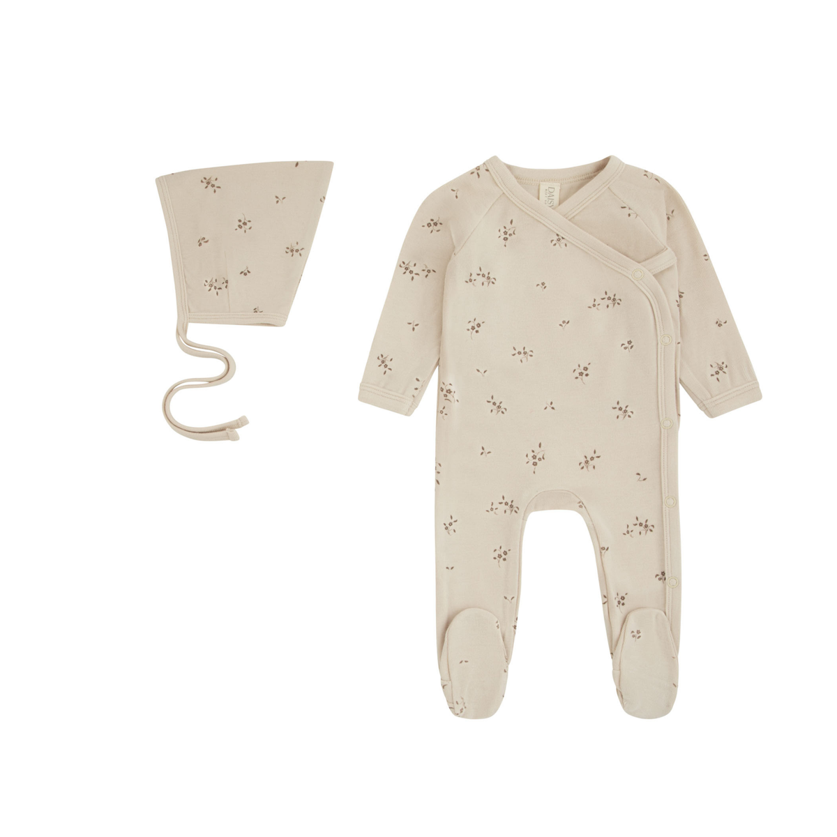 Winter Soft Floral Footie & Bonnet Set - Cocoa