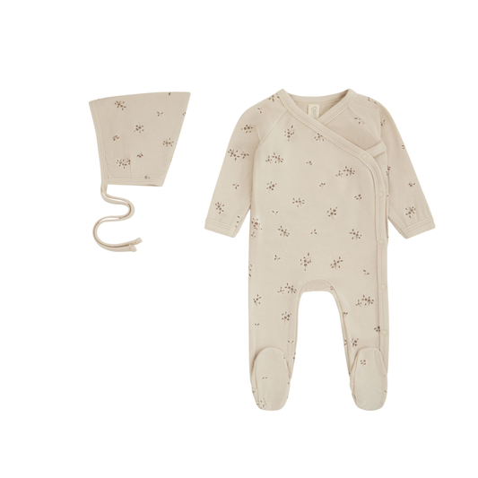 Winter Soft Floral Footie & Bonnet Set - Cocoa