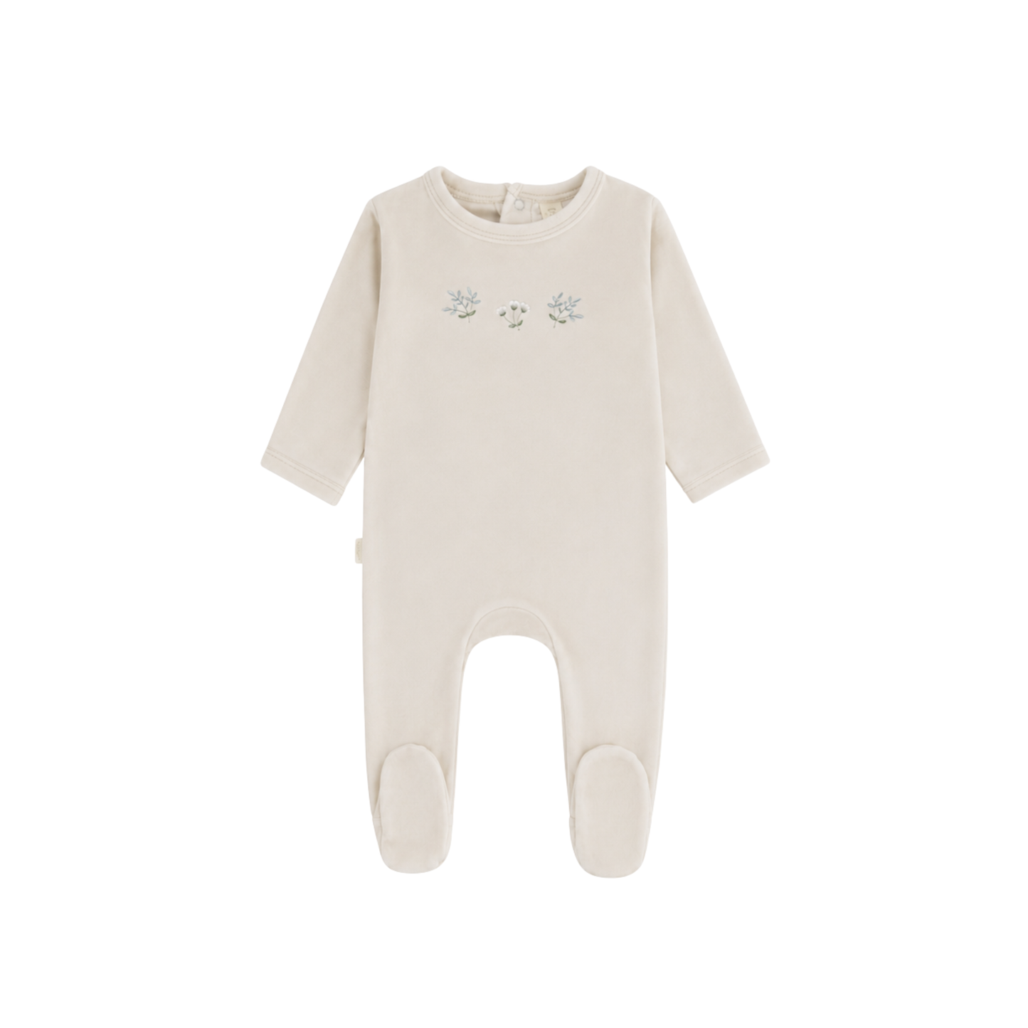 Detailed Velour Footie - Cream