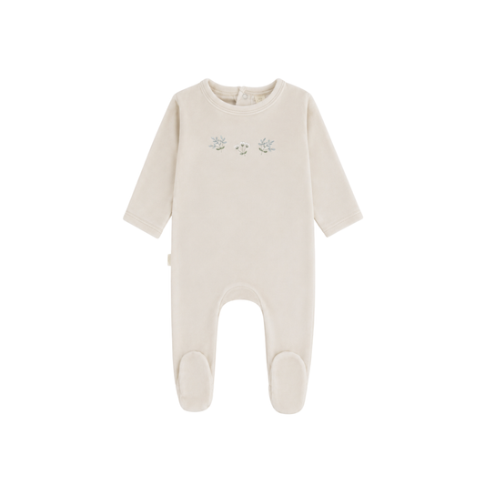 Detailed Velour Footie - Cream
