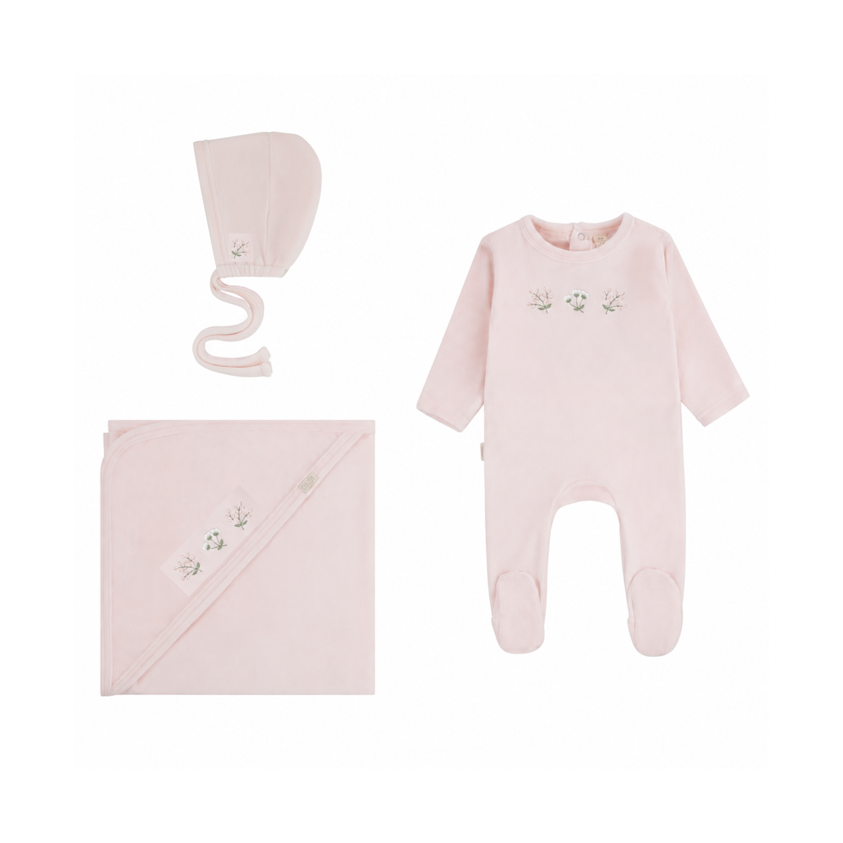 Detailed Velour Layette Set - Rose