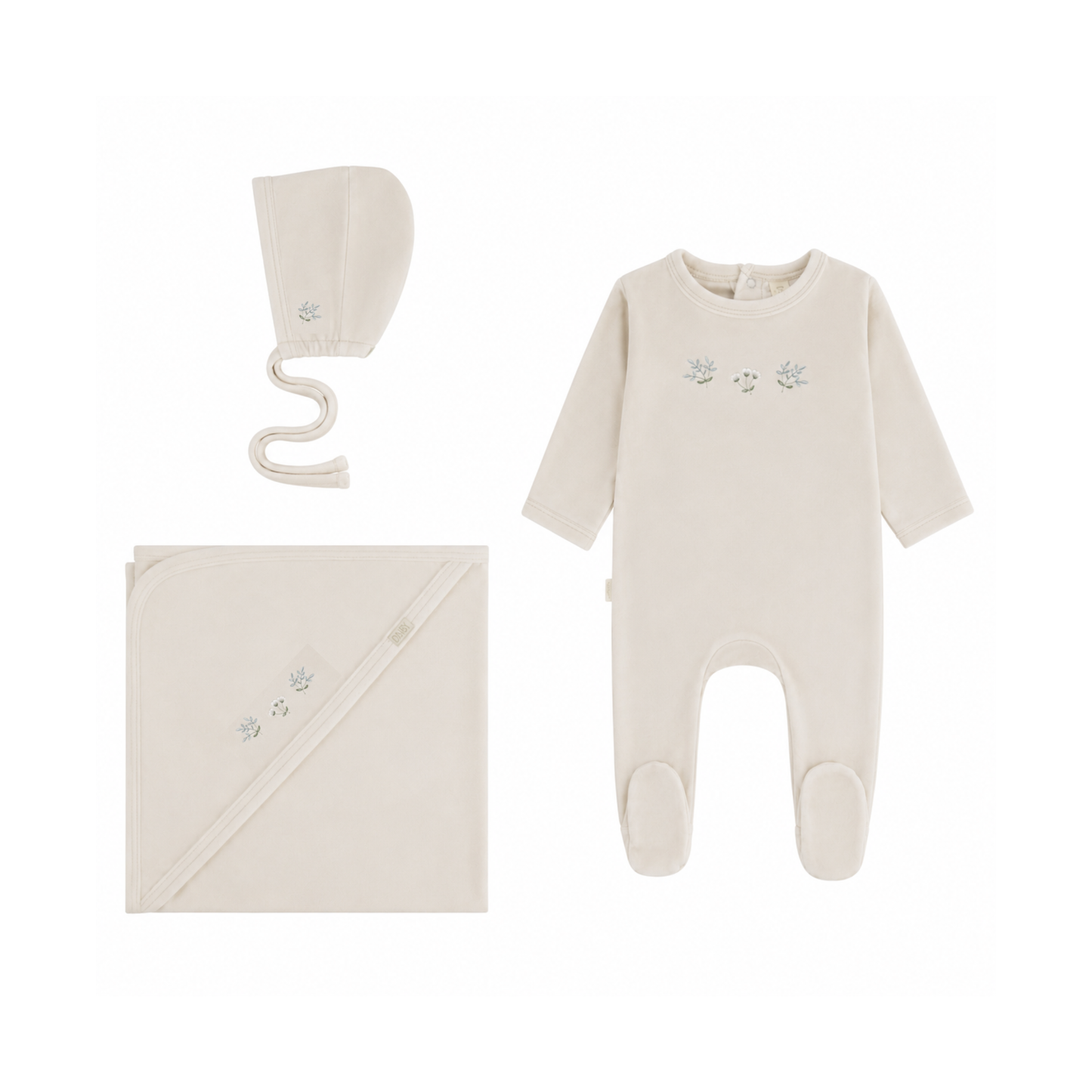 Detailed Velour Layette Set - Cream