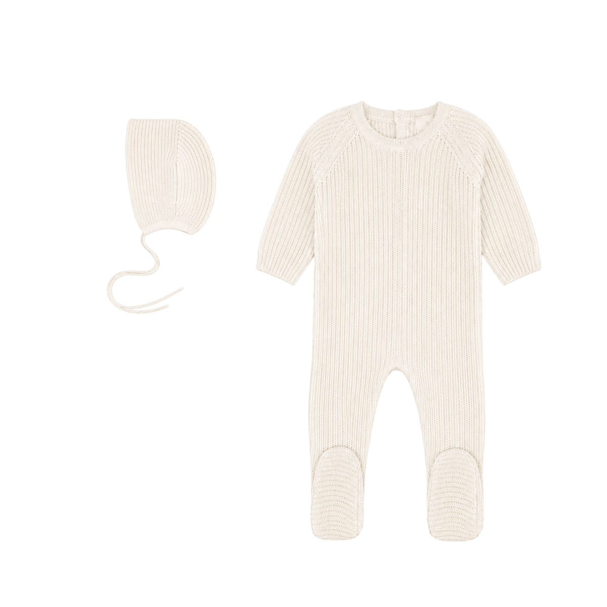 Rib Knit Footie & Bonnet - Cream