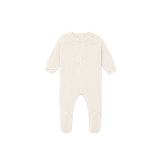 Embossed Knit Footie - Cream