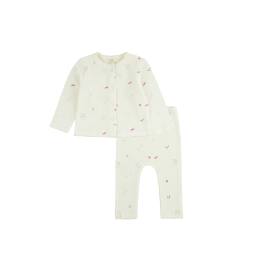 Ribbed Woodland Cardigan and Leggings Set - Blush