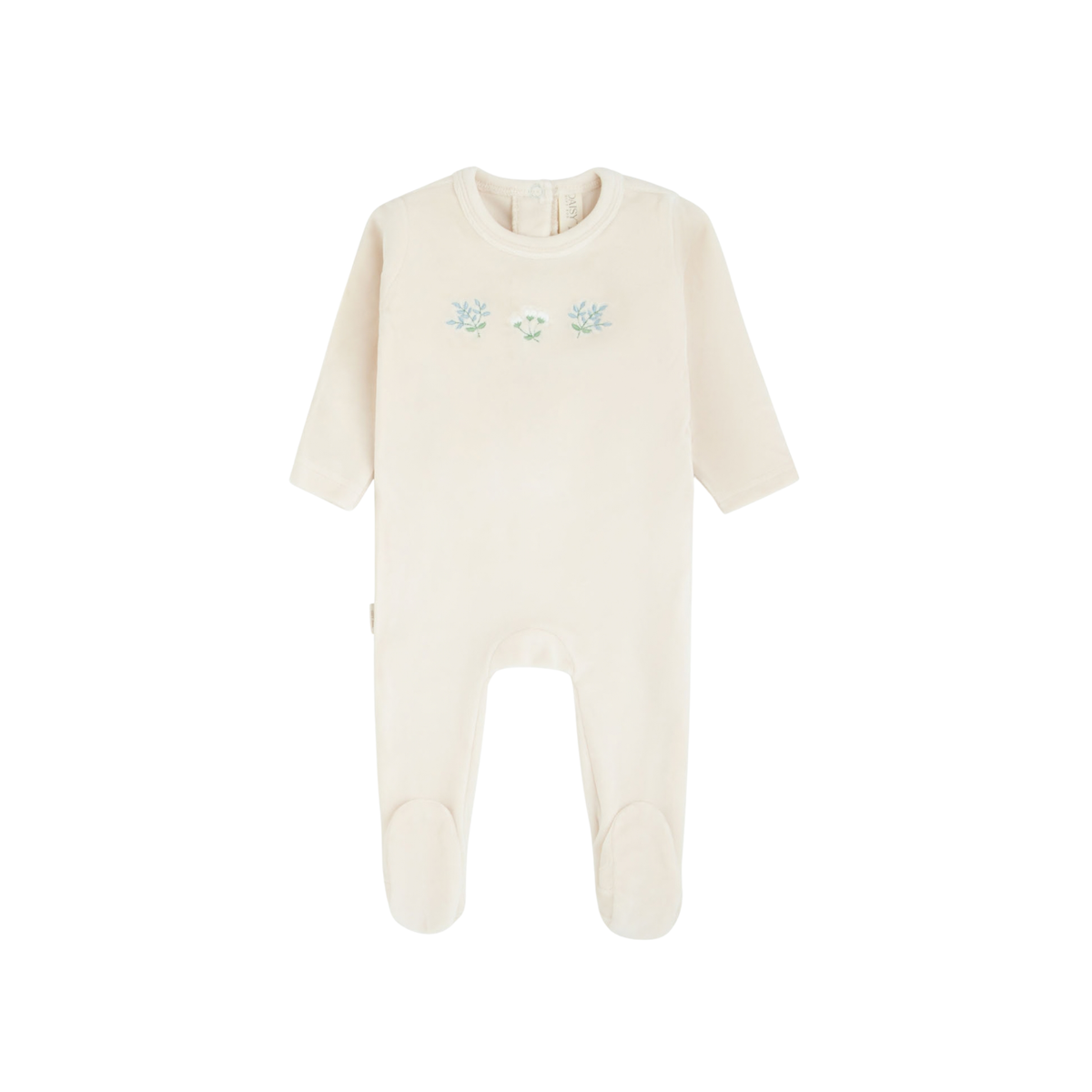 Detailed Velour Footie - Cream