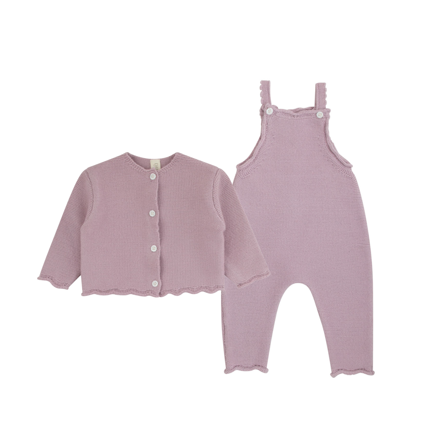 Knit Overalls & Cardigan Set - Lilac