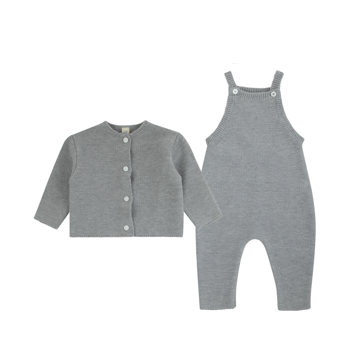 Knit Overalls & Cardigan Set - Grey