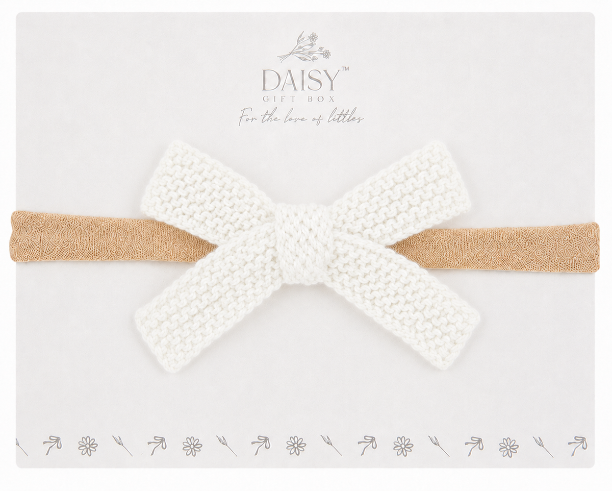 Knit Flat Bow Headband – Cream