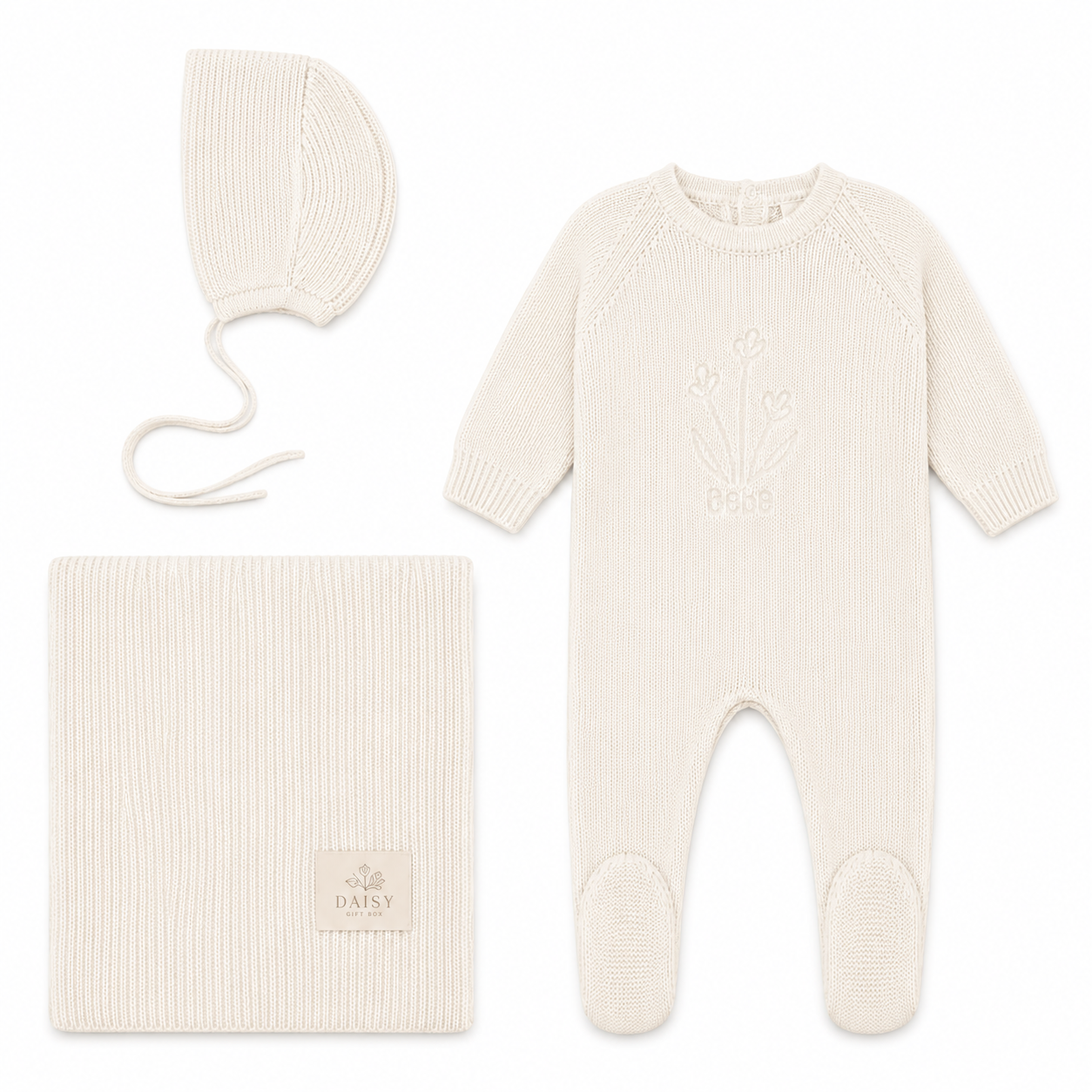 Embossed Knit Layette Set - Cream