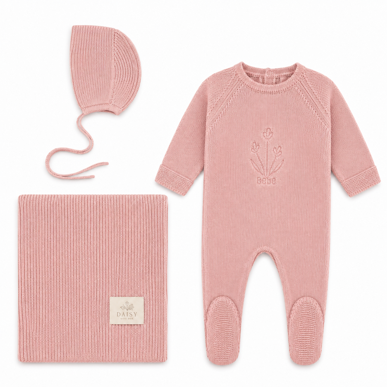 Embossed Knit Layette Set - Rose