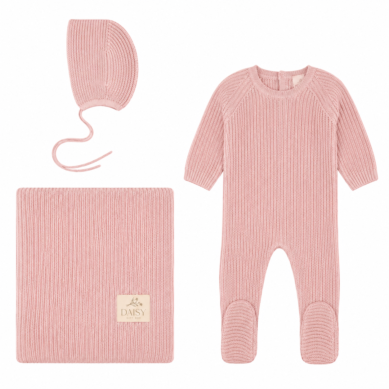 Rib Knit Layette - Rose - 3 Piece