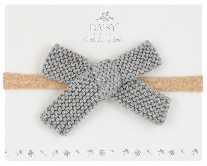 Knit Flat Bow Headband – Grey