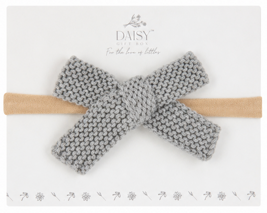 Knit Flat Bow Headband – Grey