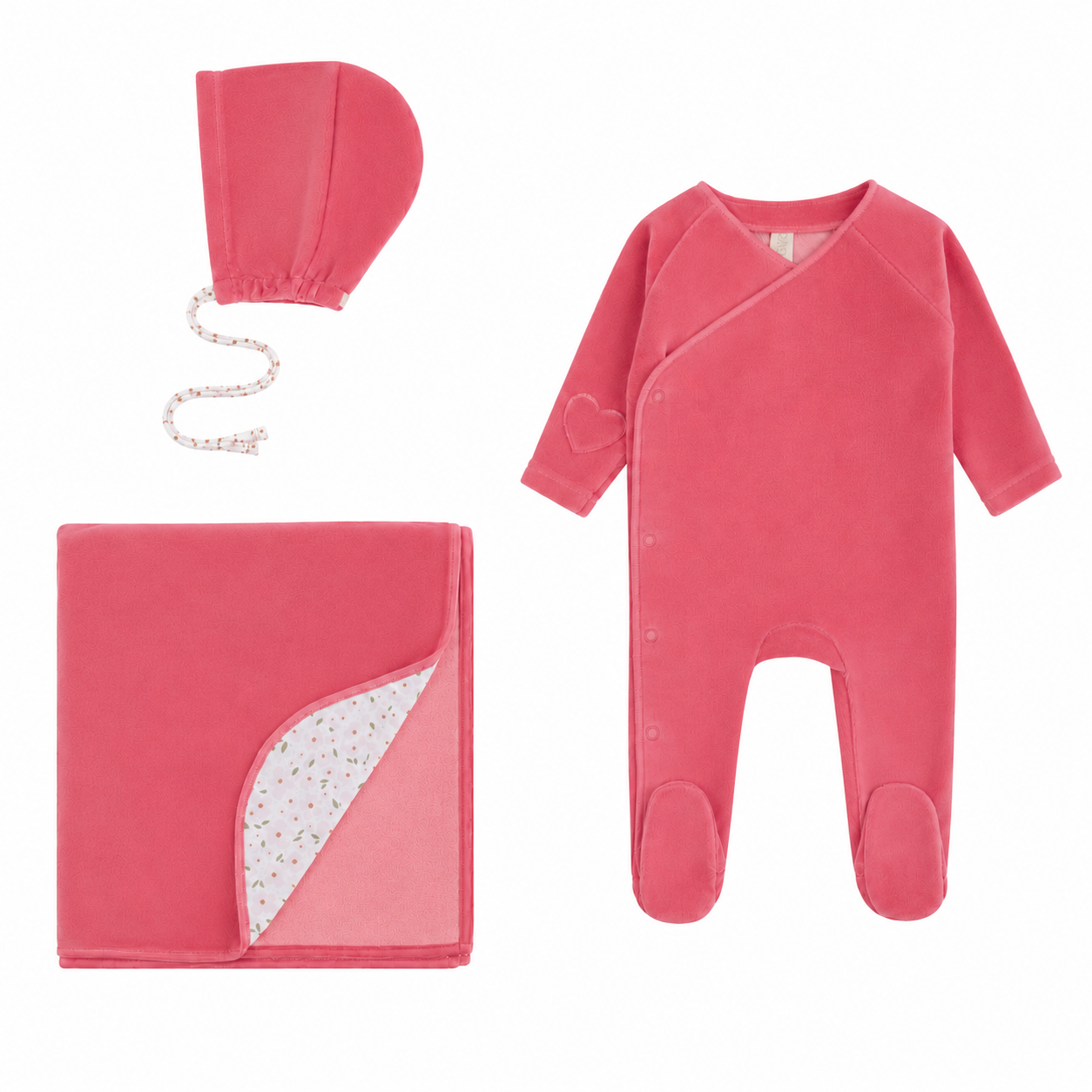 Floral Patch Layette Set - Hot Pink