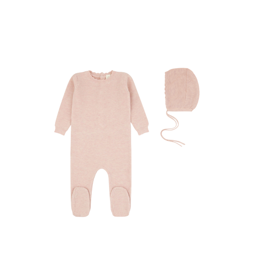 Scalloped Knit Footie + Bonnet - Roselle