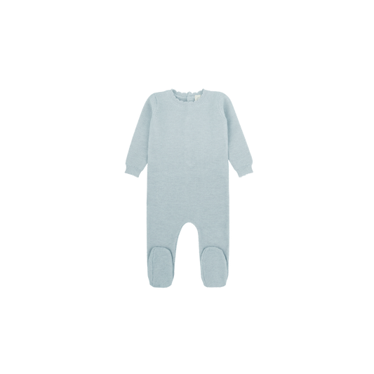 Scalloped Knit Footie - Celeste