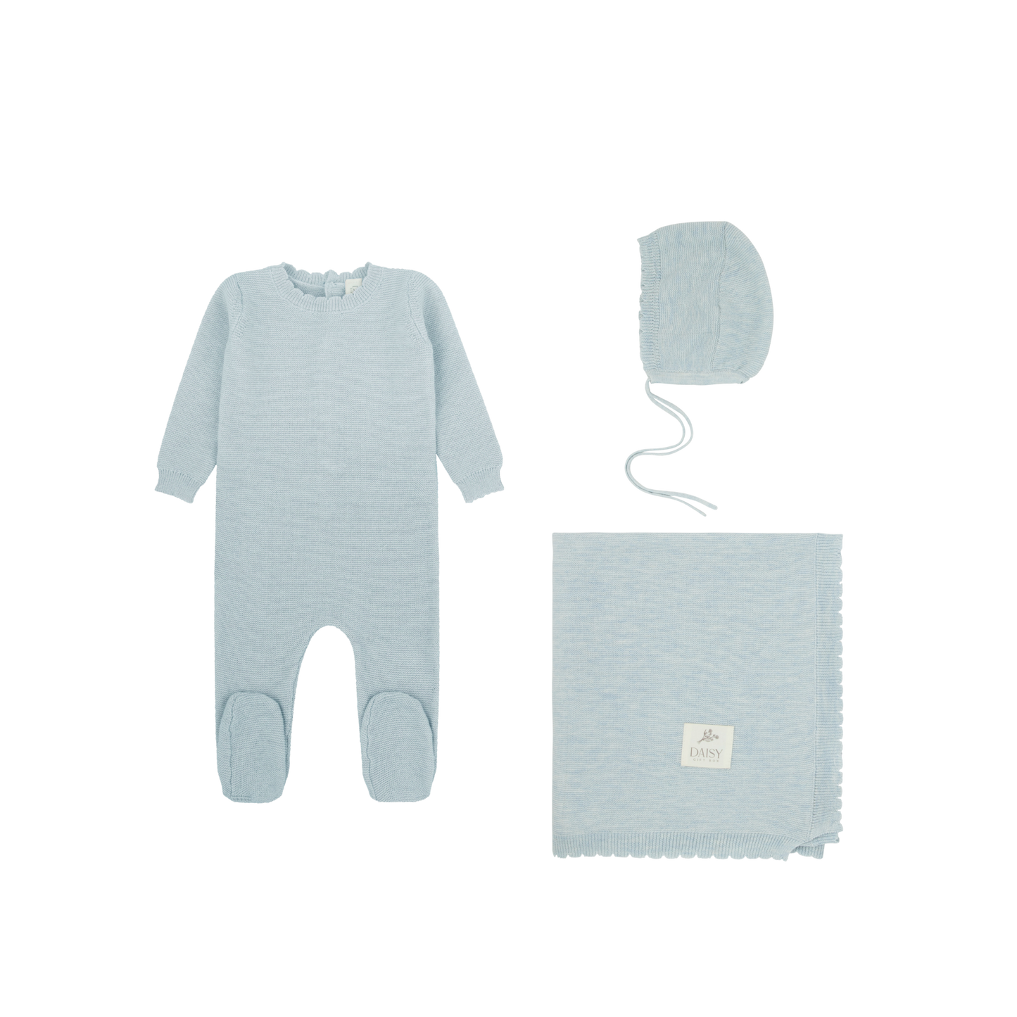 Scalloped Knit Layette Set - Celeste