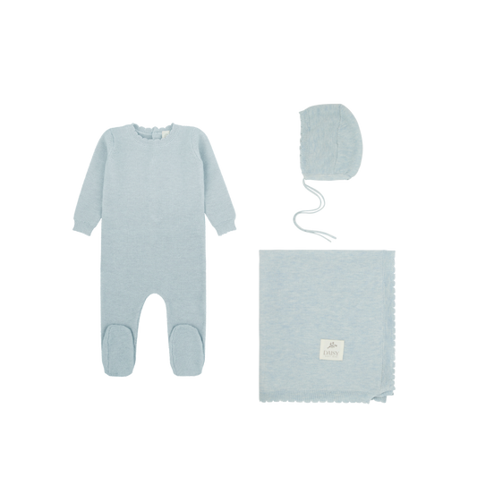 Scalloped Knit Layette Set - Celeste