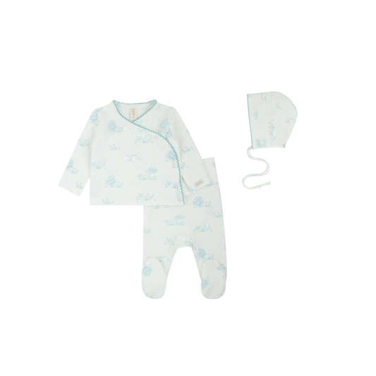Toile Kimono Wrap Set + Bonnet - Blue
