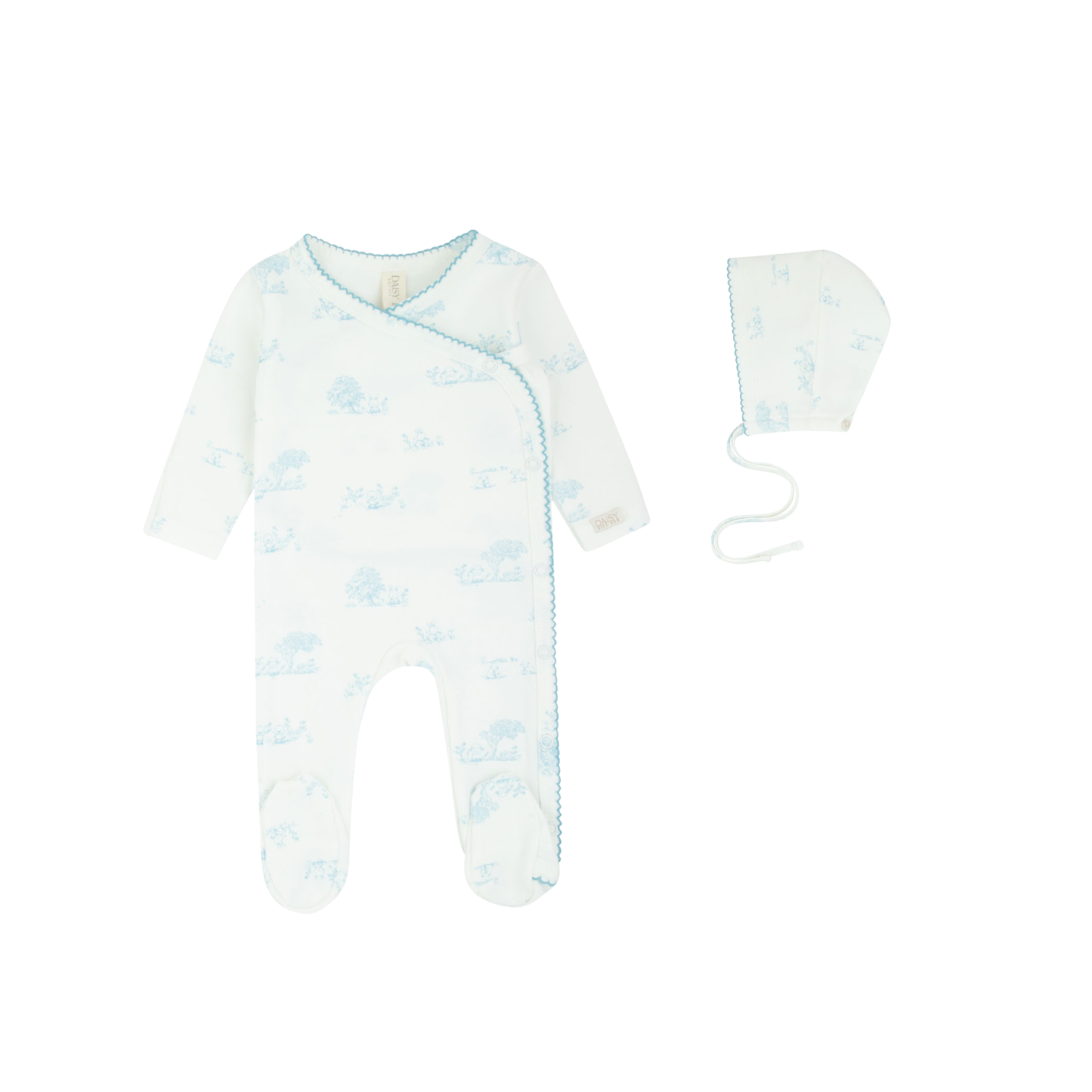 Toile Kimono Footie & Bonnet - Blue