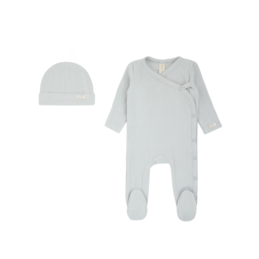 Pointelle Footie + Beanie - Soft Blue