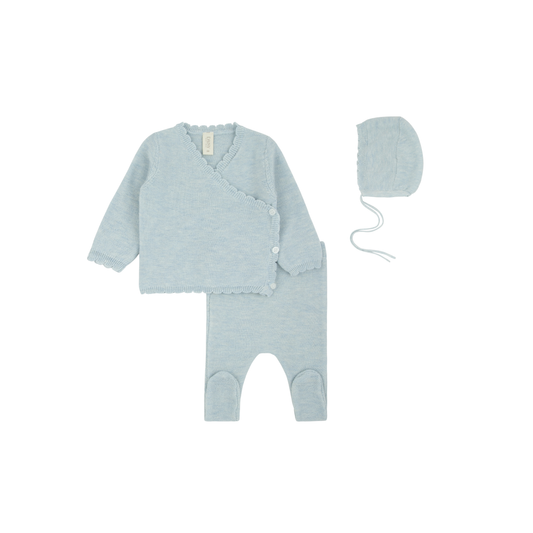Knit Kimono Wrap + Bonnet - Celeste